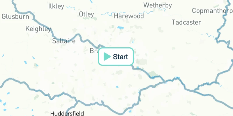 Map of routes from Leeds, Yorkshire