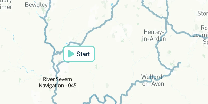 Map of routes from Dunhampstead, Nr Droitwich, Worcestershire