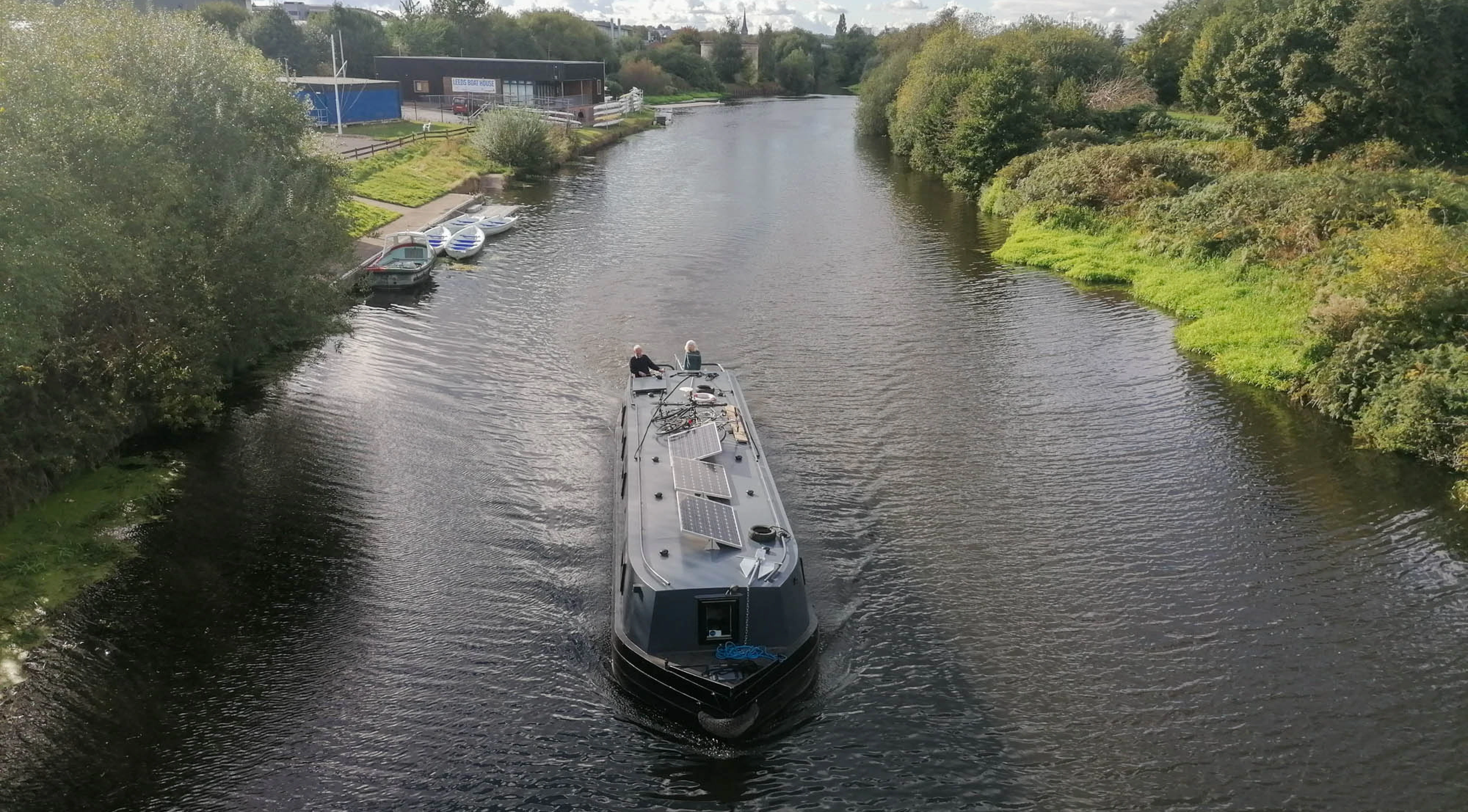 A wide beam barge holidaying on the Aire and Calder Navigation