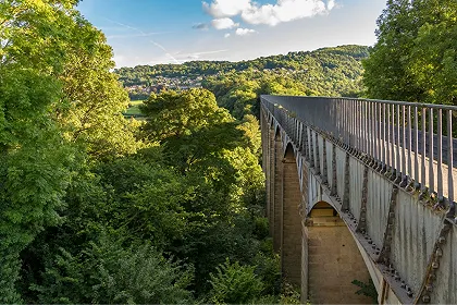 Looking across Poncysyllte Aqueduct with wooded hills in the background